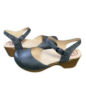 Dansko Sam Mary Janes Clogs Blue Leather Ankle Strap Comfort Heel  EU 40 US 9